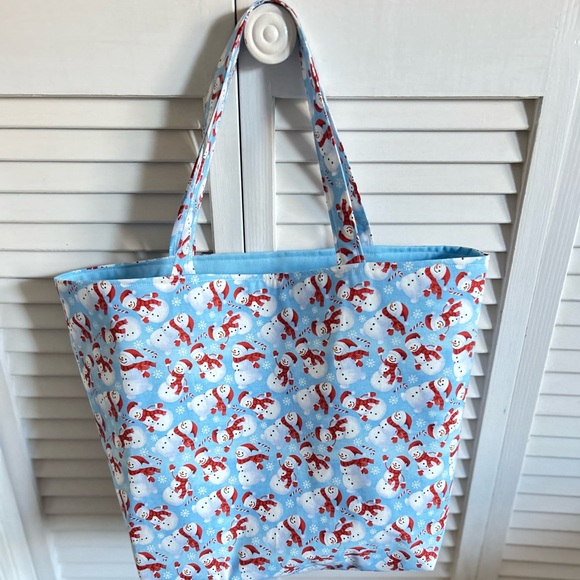 Hand Crafted Handbags - Hand Crafted Snowman Tote Bag Fabric All Purpose Carry All Shoulder Purse